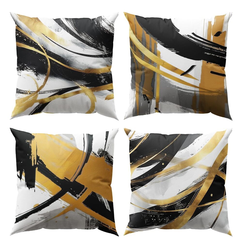 4926 Gold and Black Pillow Covers 22x22 Abstract Throw Pillows for Couch